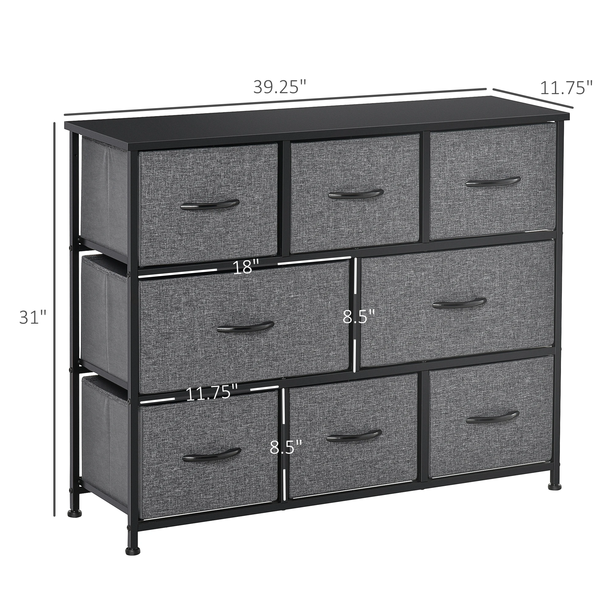 Storage Chest Organizer with Foldable Linen Drawers and Handles, Dark Grey