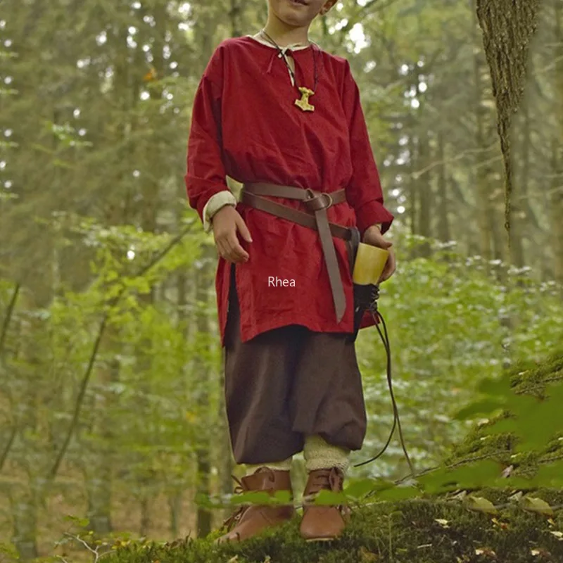 Średniowieczne, renesans kostium pirackiego tunika larpa dla dzieci sznurowana koszula w średnim wieku Viking Cosplay Top wojownik