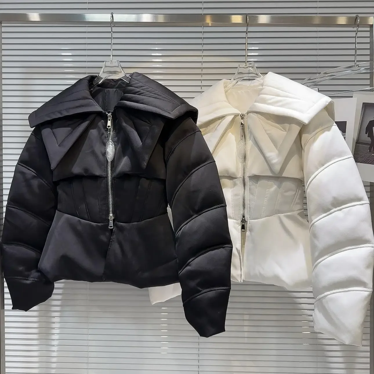 

2024 winter new double layer Navy collar waist design warm down jacket