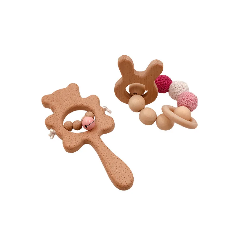 1pc Wooden Teether Aniaml Shaped  DIY Crafts Baby Bracelet Rattles Beech Wood Rodent Crochet Beads Gifts for Kids Products Toy