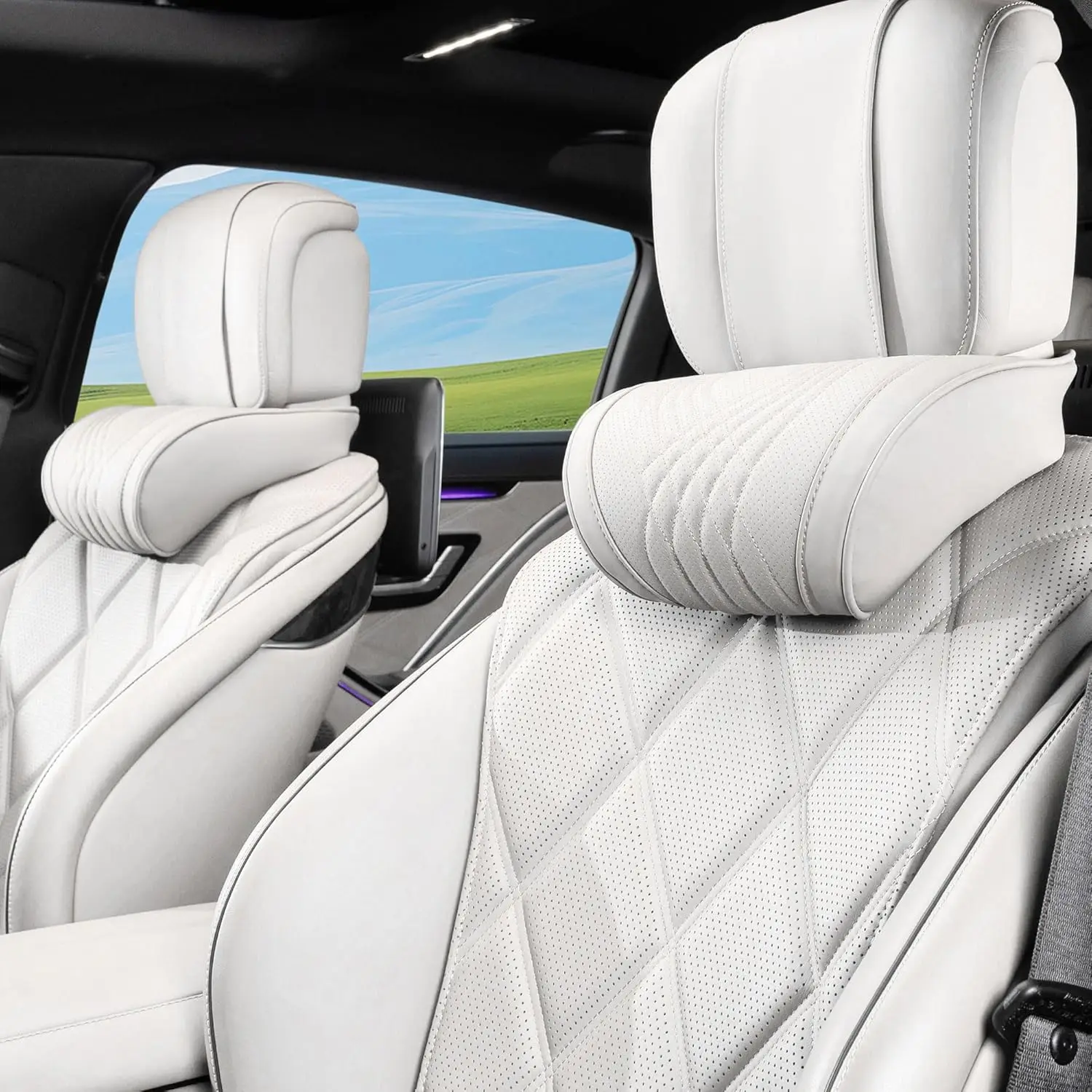 

Car Headrest Memory Foam Neck Pillow for Driving with Leather Cover Soft Comfortable Seat Head Pillow Cushion for Most Cars SUV