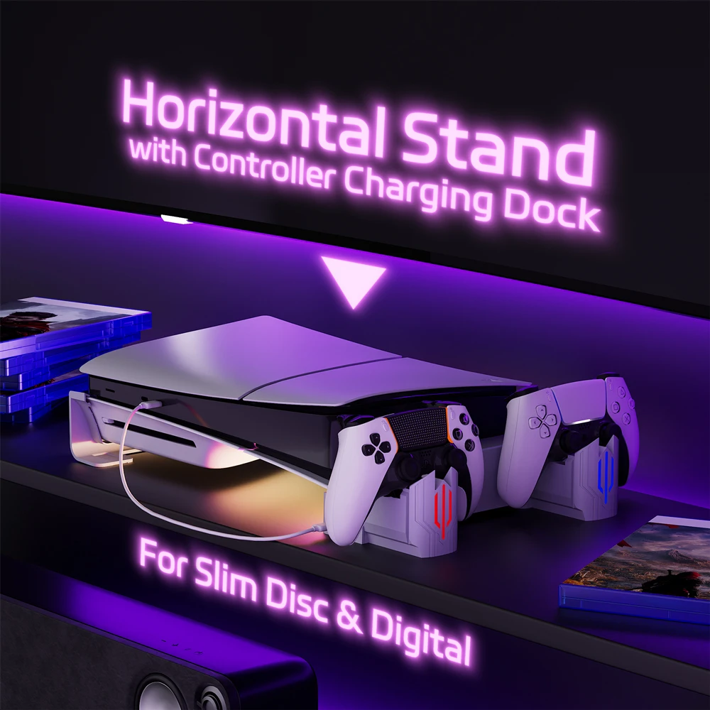 Tuodes Horizontal Cooling Stand With Controller Charger RGB Light Adjustable Fans Fast Charging Station For PS5 Pro/PS5 Slim