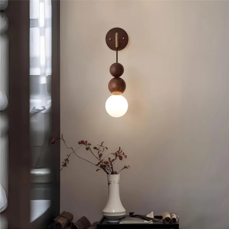 Walnut Wood Gradient Glass Wall Light, Arandela para quarto, Cabeceira, Sala de jantar, Corredor Corredor, Madeira