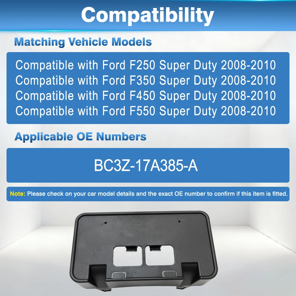 Auto Accessory Utility for Ford F250 F350 F450 F550 Super Duty 2008-2010 BC3Z-17A385-A License Plate Bracket