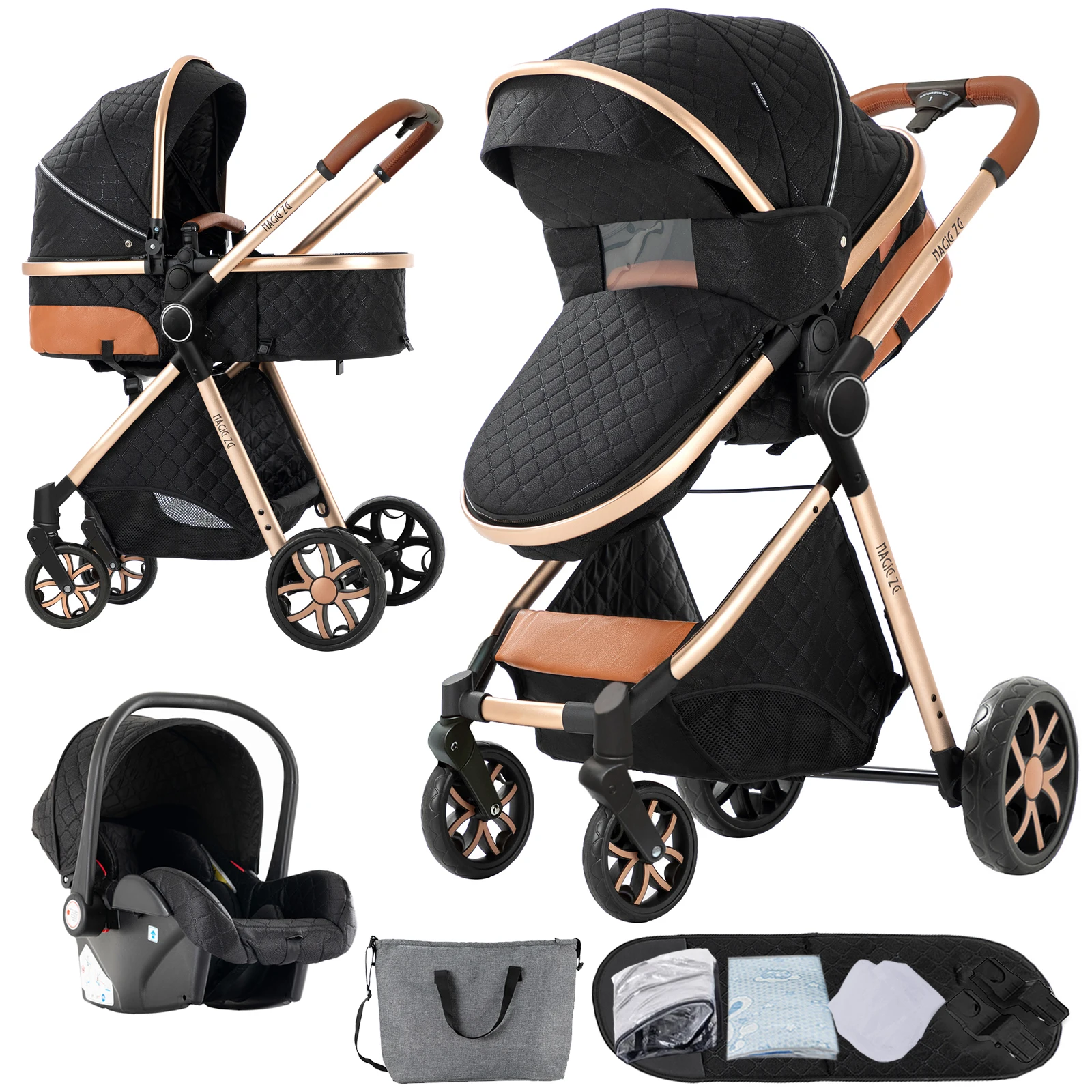 Luxe 3-in-1 kinderwagen reissysteem met autostoel Babykinderwagen Veilige kinderwagen Gladde wielen Comfortabele rit Winter