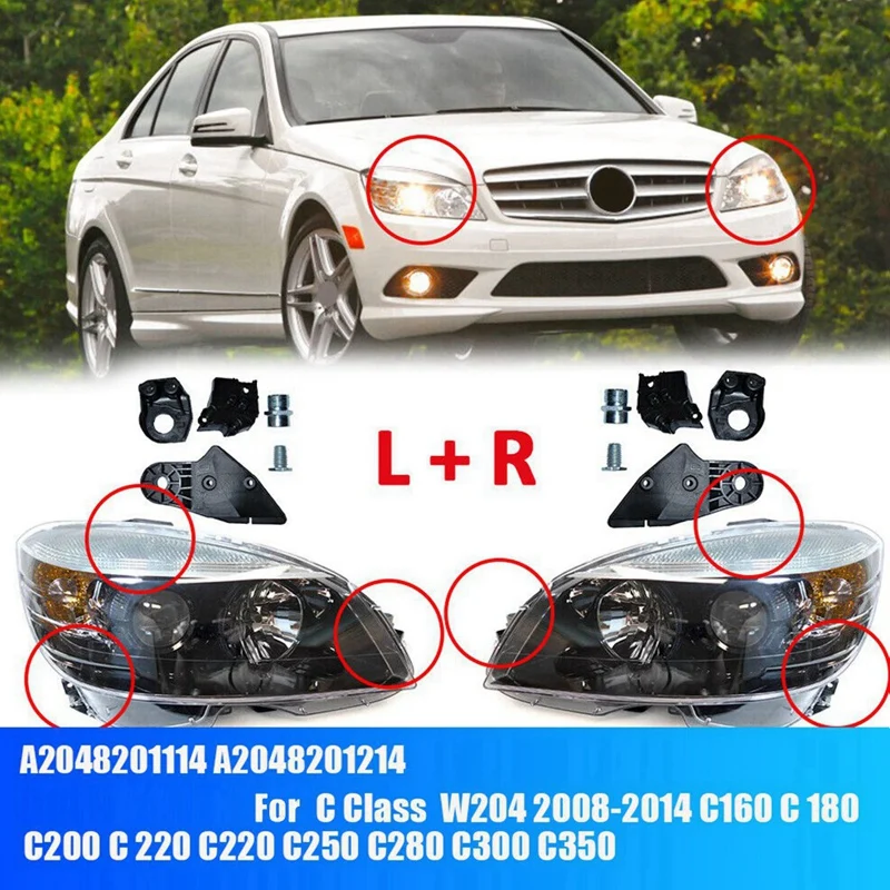 

1 пара комплектов крепления кронштейна для ремонта передних фар для Mercedes-Benz C Class W203 W204 2008-2014 A 2048201114 A 2048201214
