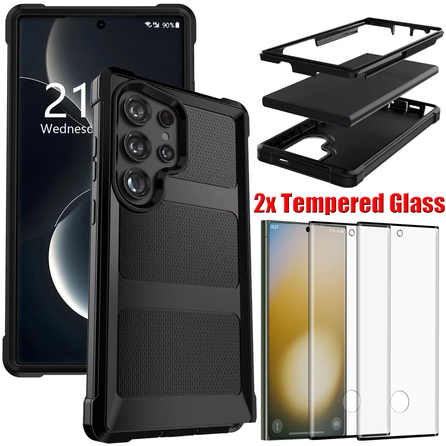 

For Samsung For Galaxy S23/Plus/Ultra/FE Shockproof Heavy Duty Case Rugged Bumper Cover +2PCS Tempered Glass Screen Protectors