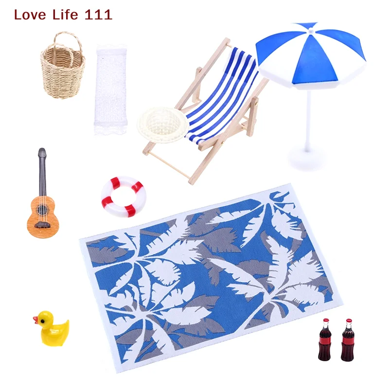 New 1 Set Dollhouse Mini Sunshade Umbrella Deckchairs Fairy Garden Decoration Summer Beach Micro Landscape DIY Accessories
