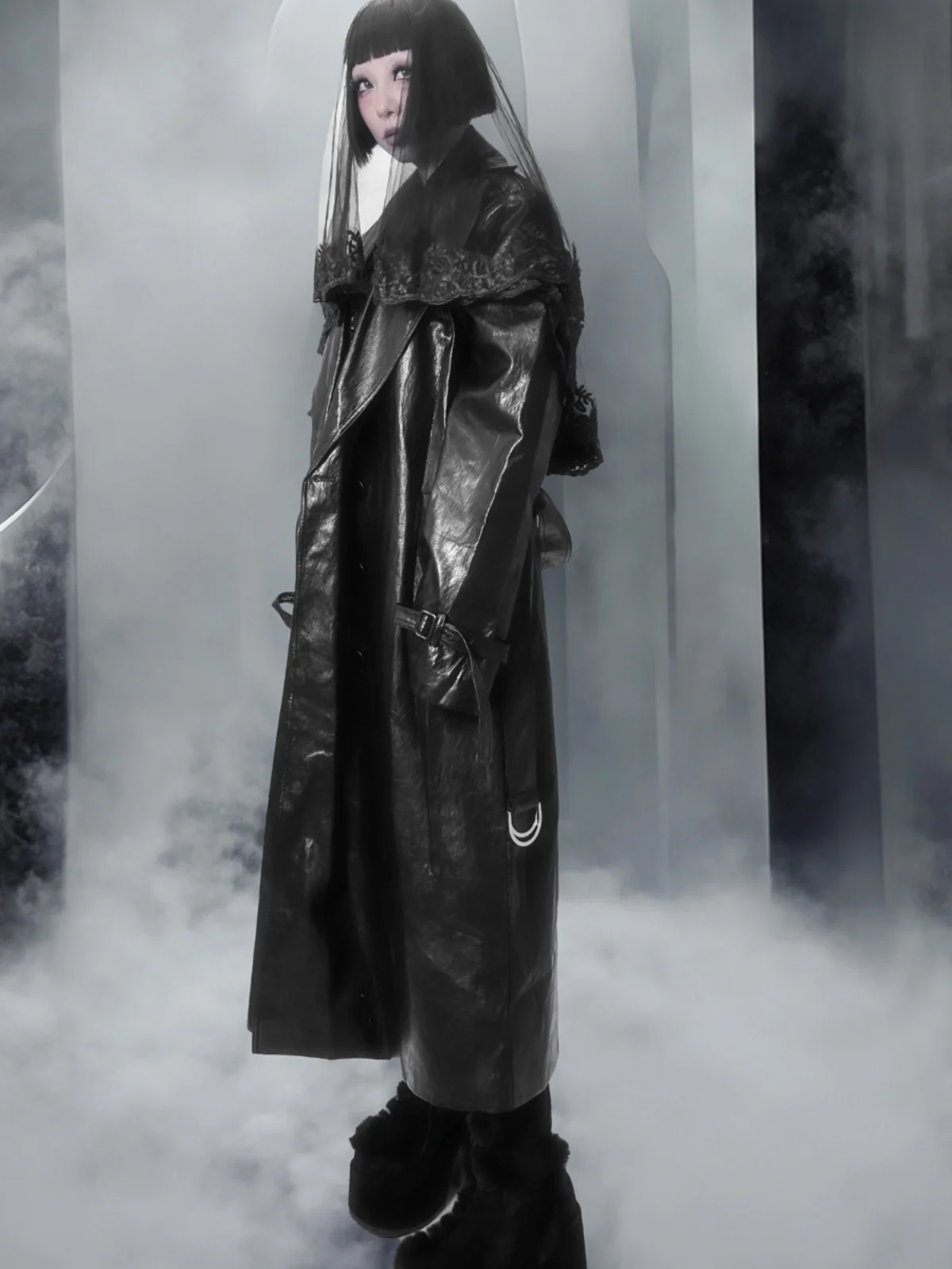 SDP27 대형 패딩 숄더 레트로 밝은 가죽 루즈 코트 자켓 스트리트 스타일 긴팔 겨울 아우터 여성 패션