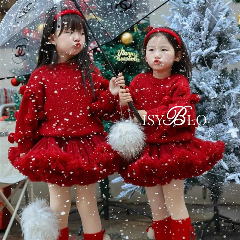 2025 New Christmas Sweater & Tutu Dress for Kids, Princess Puffy Dress for Girls 90-130cm  Autumn Sparkly Skirt