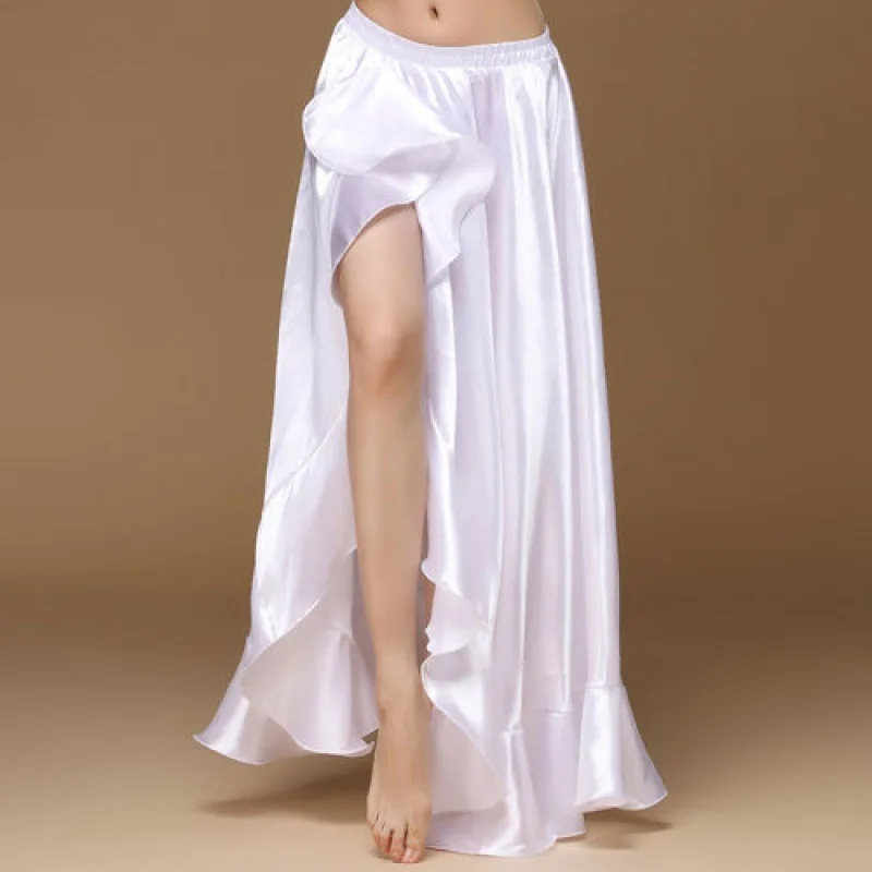 2024 New Belly Dancing Side Pulling Long Satin Skirt Lady Belly Dance Skirts Women Sexy Oriental Belly Dance Skirt Professional