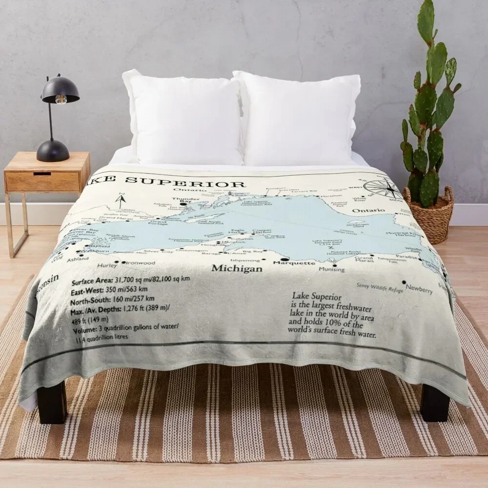 

Lake Superior Map Throw Blanket Soft Warm Blanket Gift for Men Women Adults