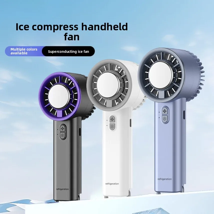 New Semiconductor Ice-cooling Fan, Handheld Portable Small Desktop Rechargeable Turbo Mini Fan