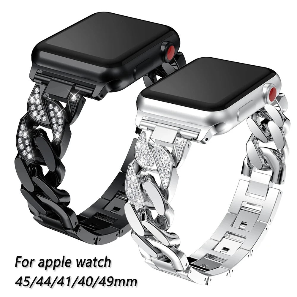 Watch Strap For Apple Watch Band Series 1 2 3 4 5 6 7 8 Se Ultra Women Luxury Stainless Steel Bracelet For Iwatch Se 8 Watchband