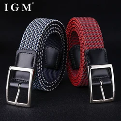 Men's woven canvas belt elastic belt Breathable new summer perforation-free sports leisure golf belt