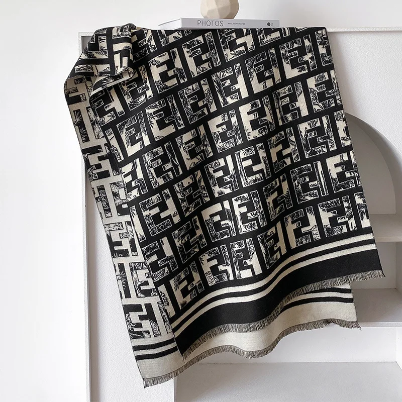 2025 New Luxury Brand Women's Double-Sided Print Cashmere-Like Scarf - Soft Cozy Pashmina Shawl, Winter Outdoor Cold-Resistant
