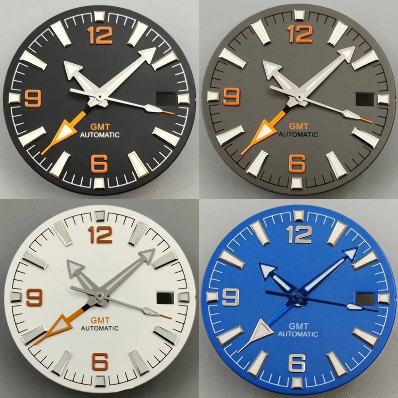 BLIGER 31mm black blue gray white watch dial GMT four hands green luminous watch dial for NH34 Movement watch accessories