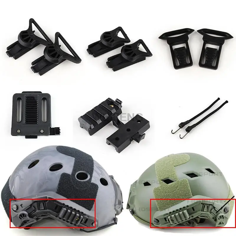 Military Helmet Accessories Rail Adapter Mount NVG Rotating Clamp Rail Device Adapter Tactical Helmet Rail Buckle Nylon Rope