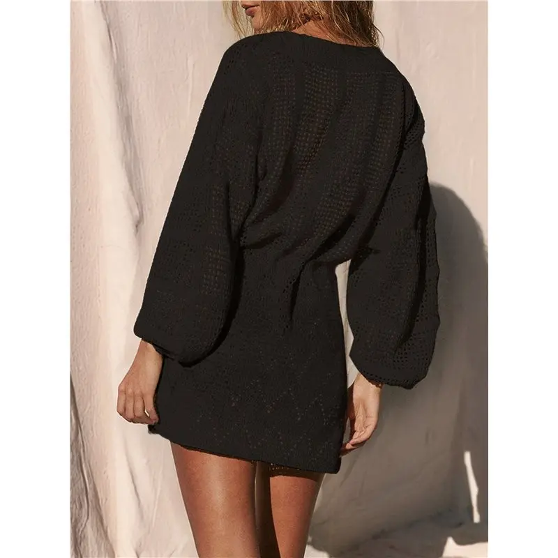 

Вязаное пляжное платье-накидка CYL-Crochet для женщин с длинными рукавами, мини-платье для пляжа, накидка для купальника