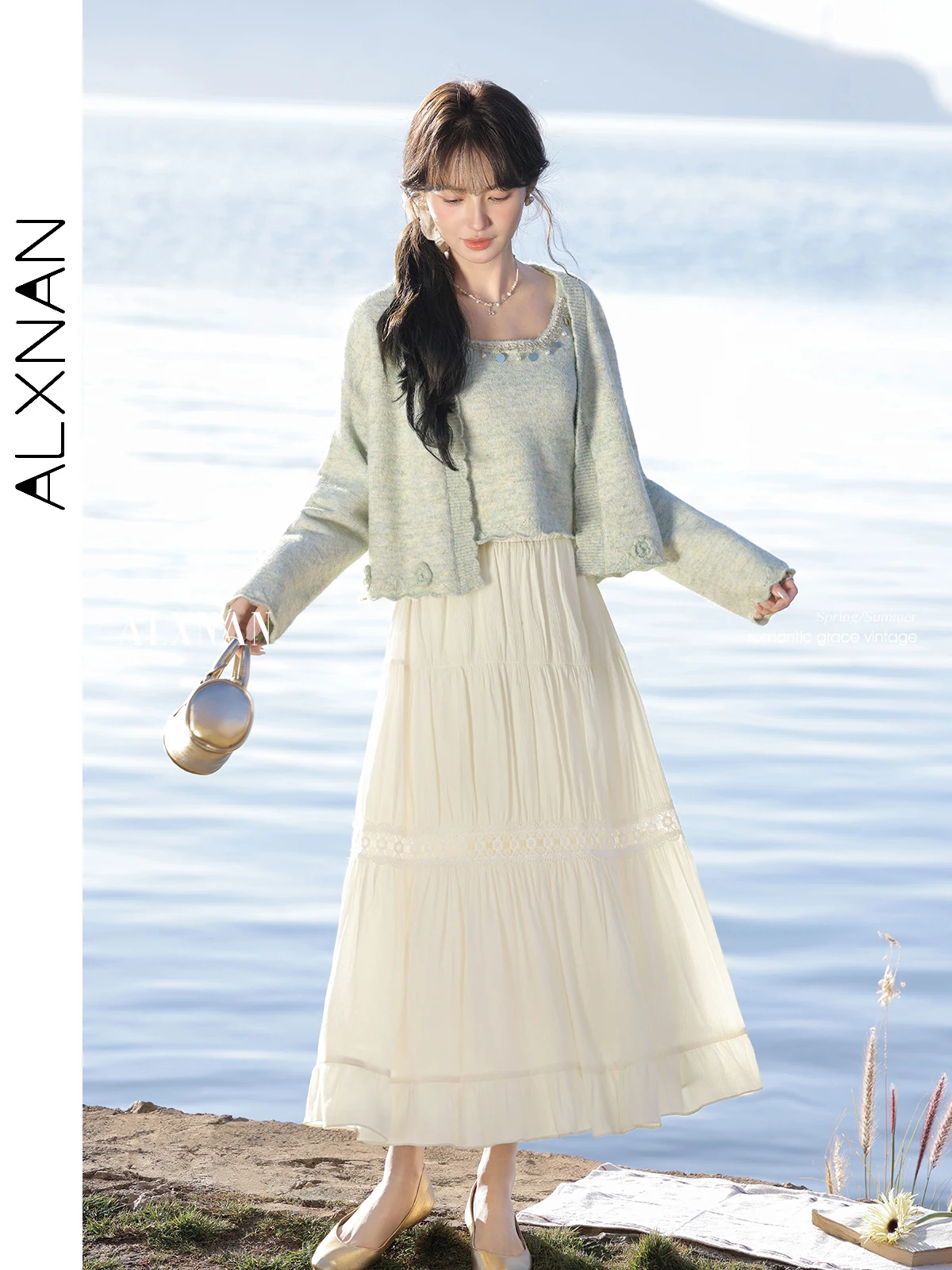 

ALXNAN Women Long Skirt Versatile Elegant Midi Pleated Skirt 2026 Summer New High Waist Casual Holiday Ladies Clothing VL529219