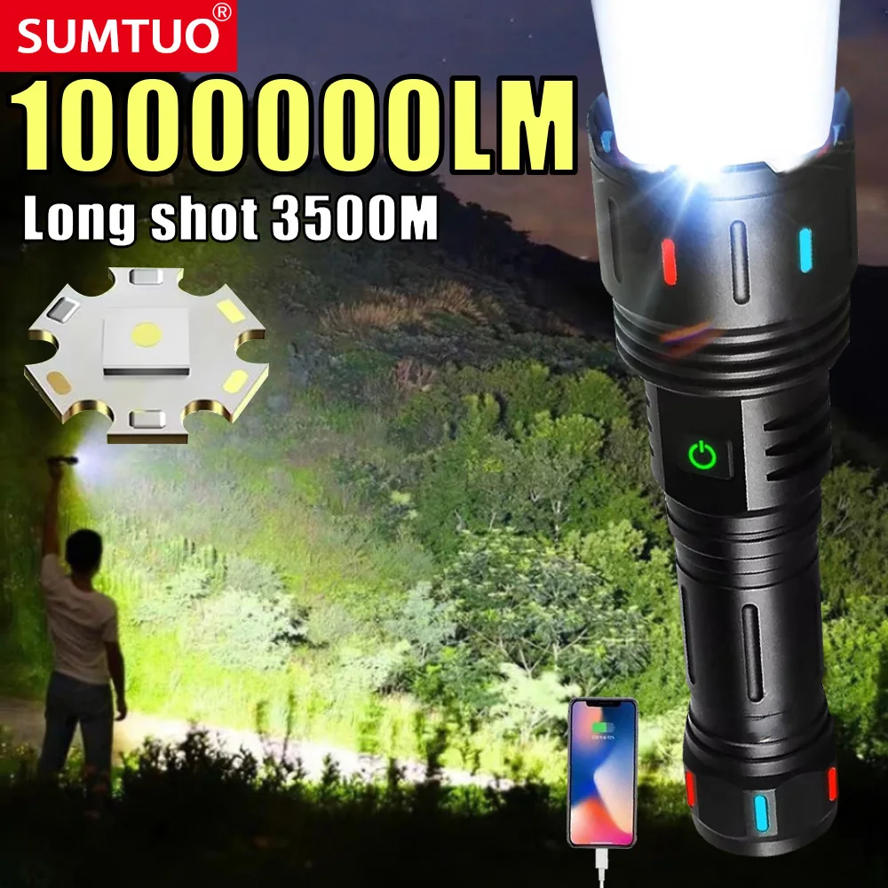 

NEW 1000000LM Ultra Powerful Flashlight 15000mah Battery Tactical Torch 3500M Super Long Range Lamp Outdoor Camping Lantern