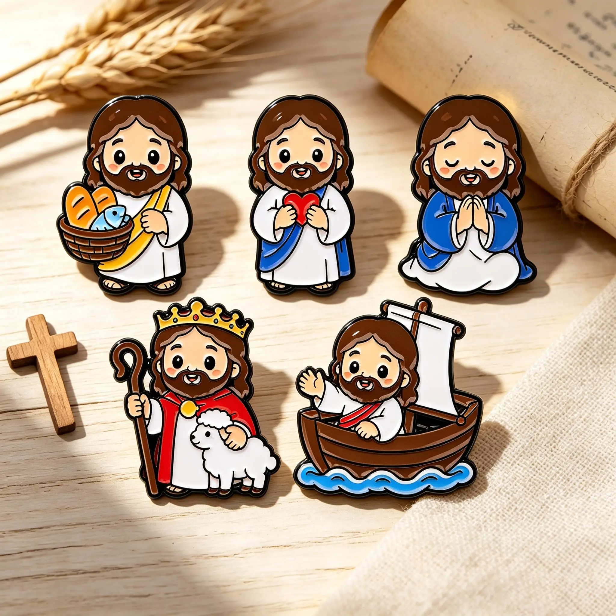 5 Stück Jesus Emaille-Pin Cartoon-Brosche für Mäntel Damenbroschen Kragen-Reversnadeln Metall-Abzeichen Schmuck Geschenk für Freunde