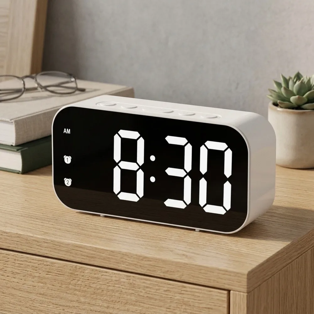 Modern LED Alarm Clock Voice Activated Temperature Readout Compact Dimensions 12x6x4cm for Students Professionals