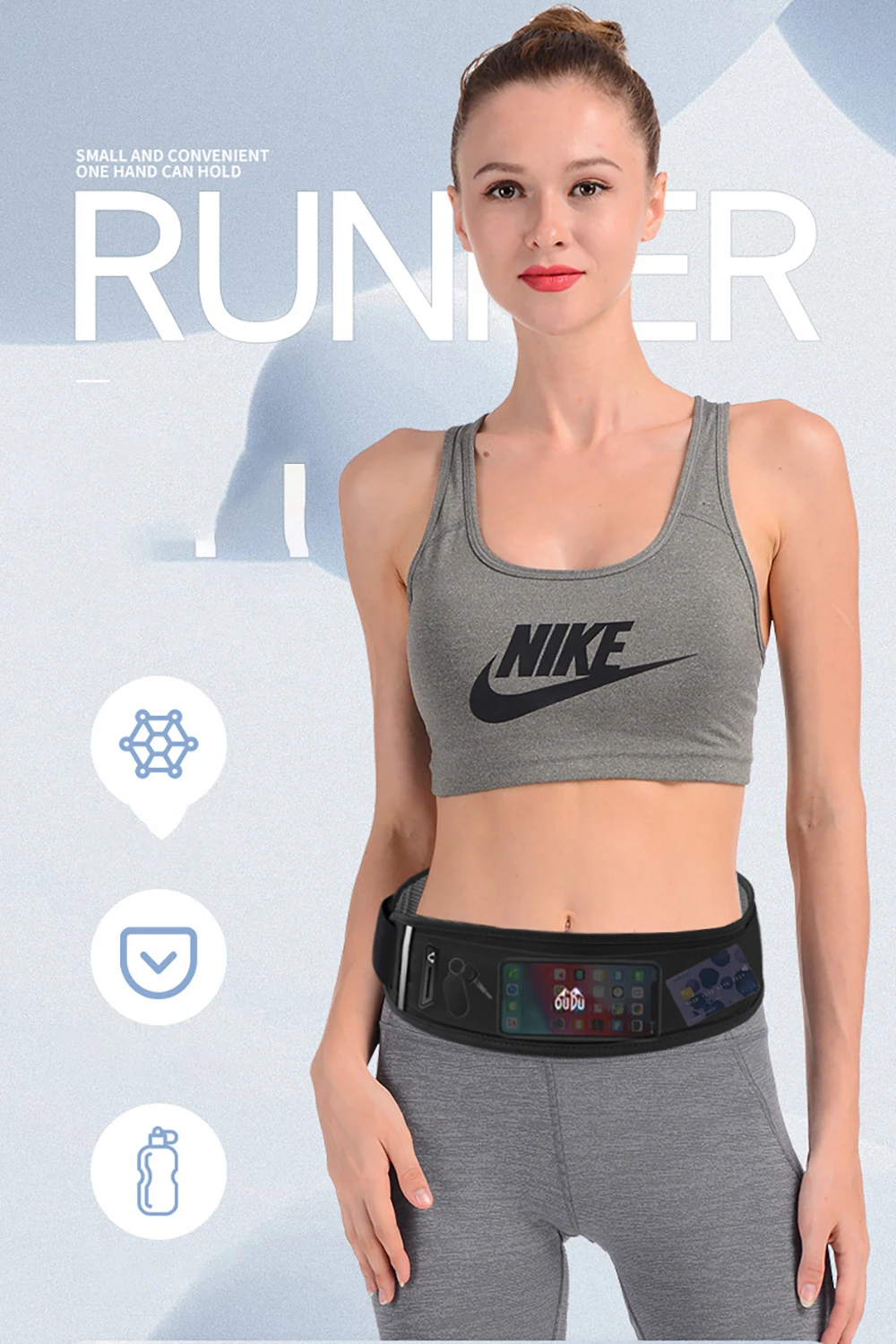 Running Belt Waist Bag with Water Bottle 330ml Women Sports Fanny Pack Men Phone Pouch Jogging Gym Bags Hydration Run