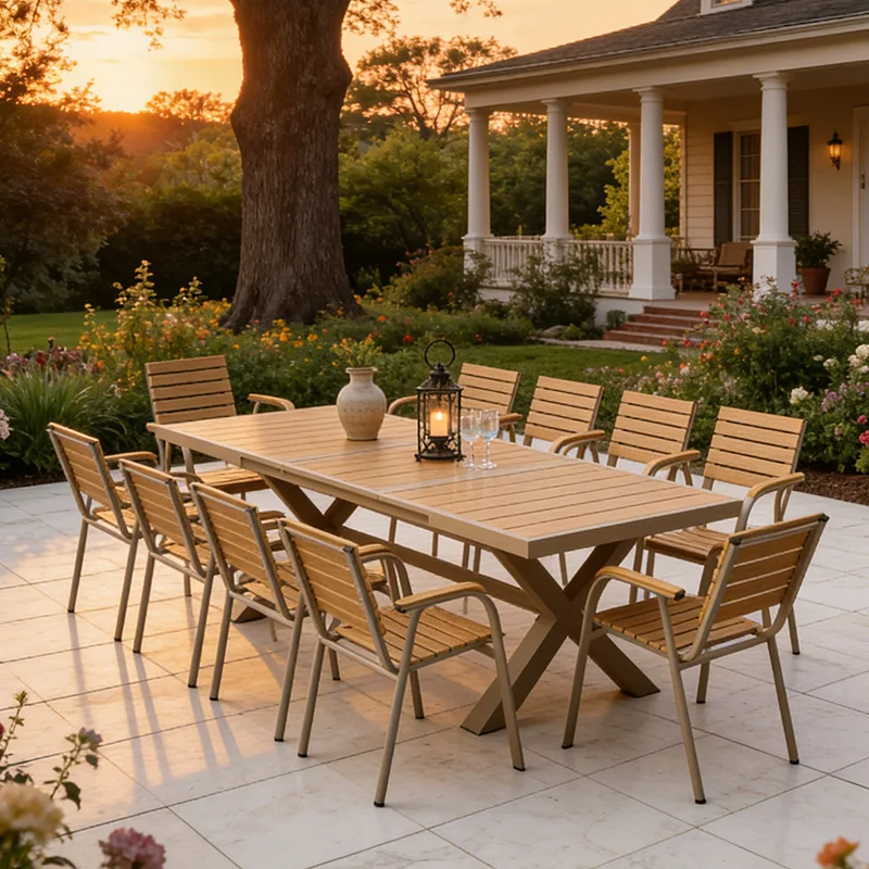 Modern Durable Aluminum Outdoor Dining Set for Hotel Restaurant Villa Use-Garden Furniture with Waterproof Cushions