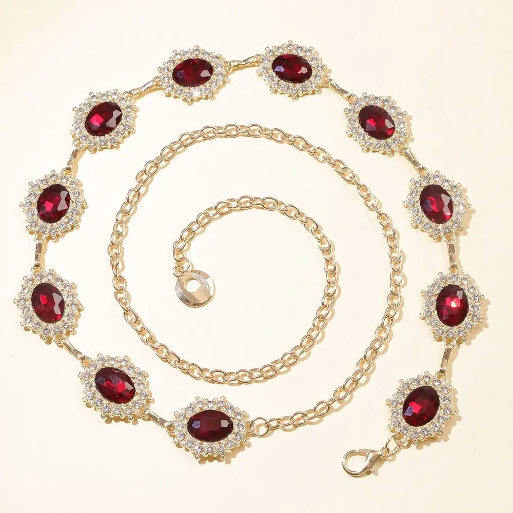 

Retro Metal Colorful Crystal Waist Chain Silver Kawaii Rhinestone Belly Belts Spice Girl Chain Y2K Waistband Skirt Accessories
