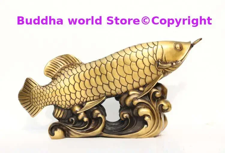 large HOME Company SHOP ROOM TOP Efficacious Talisman GOOD LUCK Recruit Money Arowana Golden Fish FENG SHUI copper Retro statue