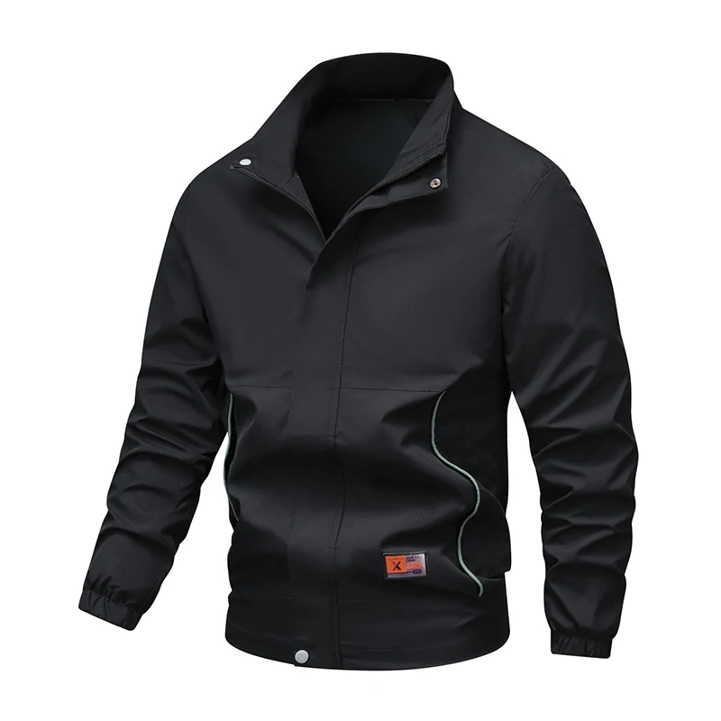 

Men's Stand Collar Casual Jacket Spring & Fall New Black Windproof and Waterproof Outdoor Jacket Work Jacket