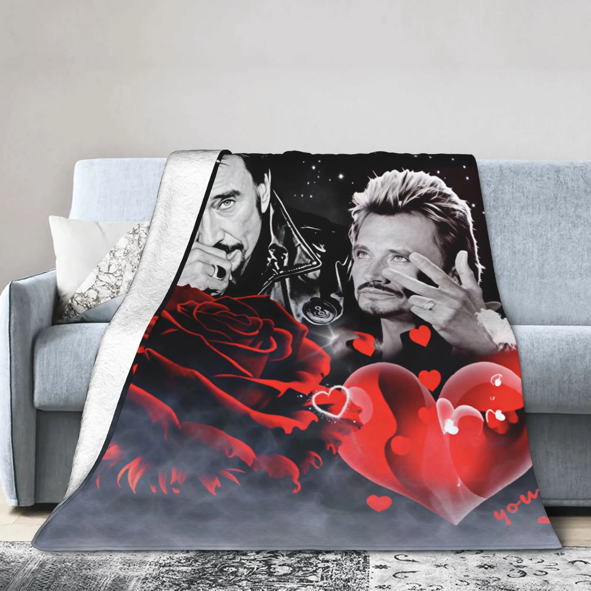 Rock Star Johnny Hallyday Print Blanket Soft Warm Plush Throw Blanket For Children Home Decor Flannel Bedspread Bed Cover