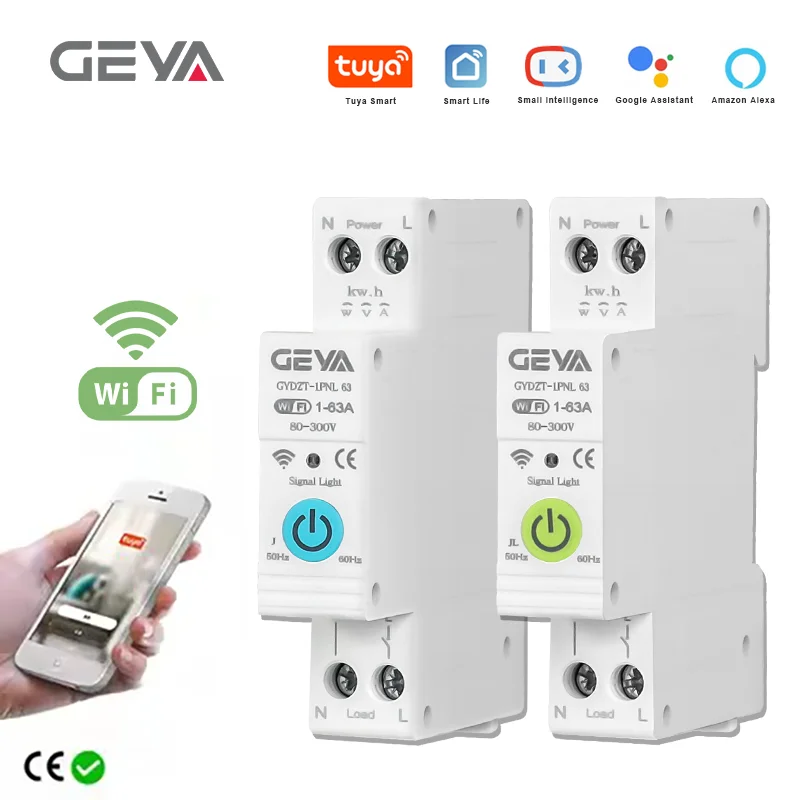 TUYA 63A Wifi Smart Circuit Breaker Switch Din Rail Remote Voice Control Home Smart Life App Tuya Timer Relay On Off Switch