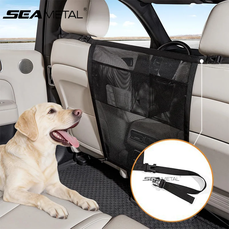 SEAMETAL Car Pet Barrier Mesh Seat Divider Dog Safety Net Organizer Adjustable Rear Seat Travel Protector Car Interior Accessory