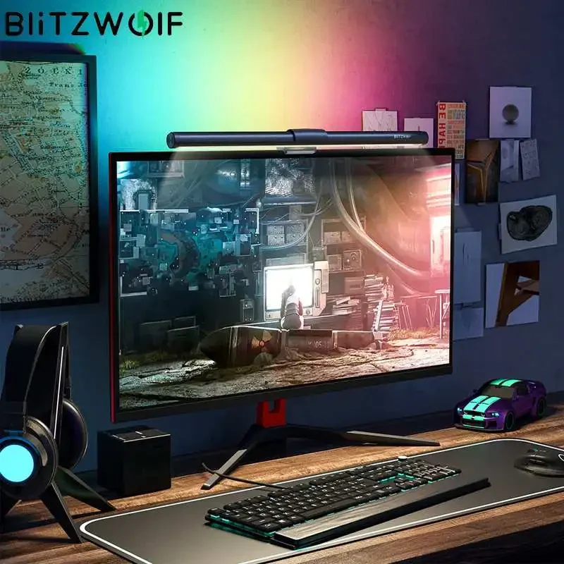 BlitzWolf RGB LED 책상 램프, 밝기 조절 사무실 컴퓨터, 눈 보호 테이블 공부 독서 스크린 모니터, 걸이식 라이트 바