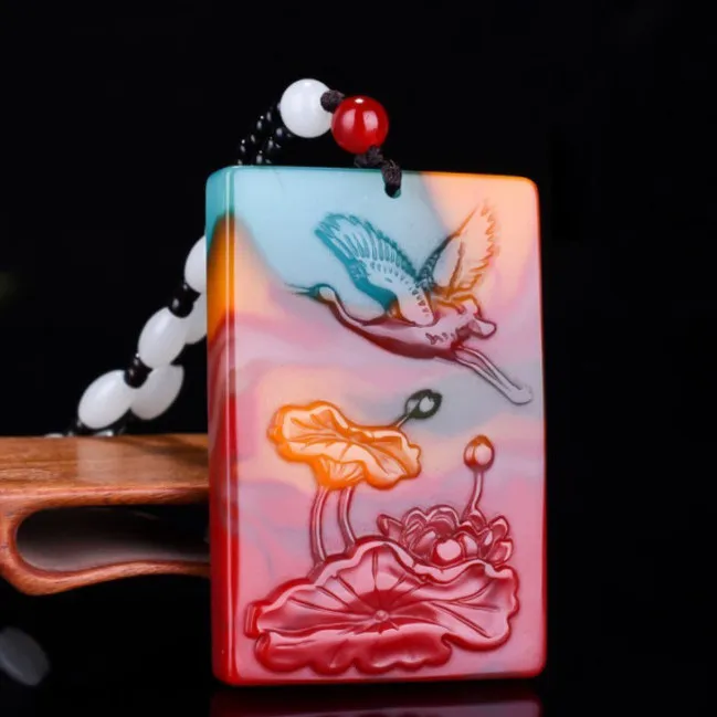 

Xinjiang Gobi Colorful Jade One Road Lianke Pendant Men's and Women's Necklaces Playful Lotus Crane Brand