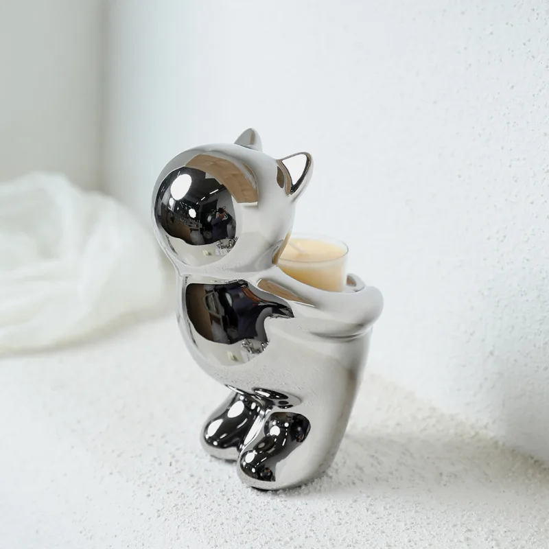 

Ceramic cat candlestick holder abstract art ornament, modern home living room bookcase storage soft decoration jewelry
