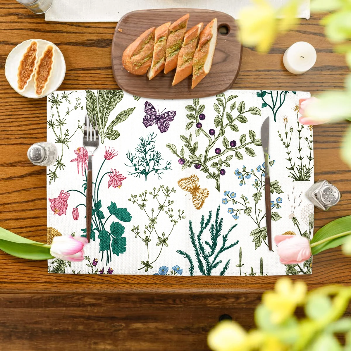 Wildflower Floral Placemats Eucalyptus Leaves Table Mats Dining Table Supplies Spring Rustic Washable Table Mats Party Decors