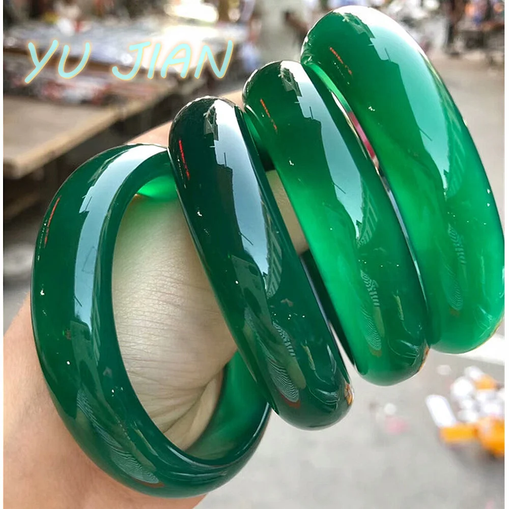 

Emperor Green Quality Natural Chalcedony Bracelet Jade Bangle Full-green Agate Jadeite Ice-through Handring Exquisite Jewelry