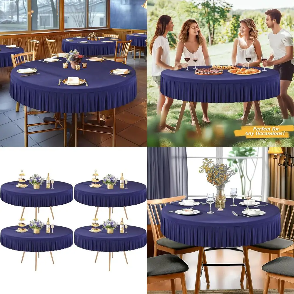 

Синие круглые скатерти из спандекса для 60 столов, эластичные чехлы-скатерти с оборкой для свадеб и банкетов, 5 футов в диаметре.