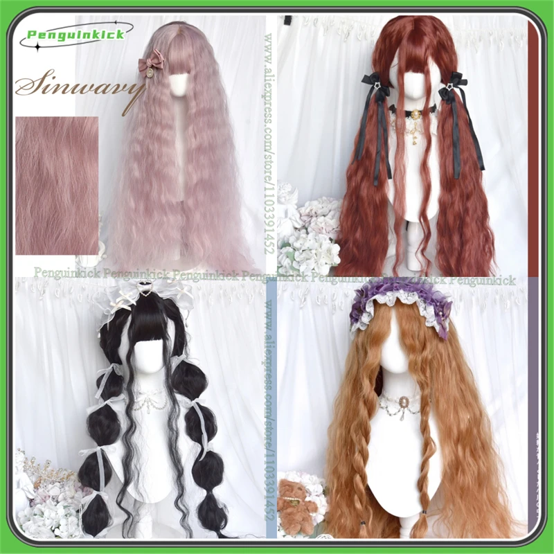 

80/100cm Long Curly Synthetic Wig Bangs Doll Fairy Princess Golden Orange Pink Black Cute Curls Lolita Party Heat Resistant Hair