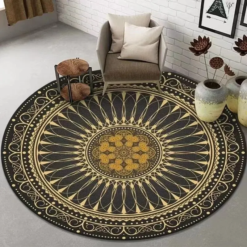 Printed Boho Style Round Crystal Velvet Carpet Floor Mat Living Room Bedroom Coffee Table Hanging Basket Mat