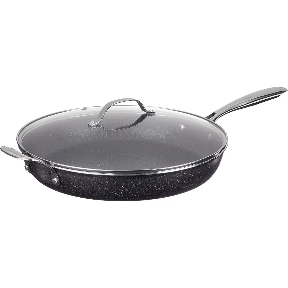 Non-stick Pan for Kitchen Oven and Dishwasher Safe Saucepan Black Fried Pot Large Family Sized Open Skillet Home Utensils Frying