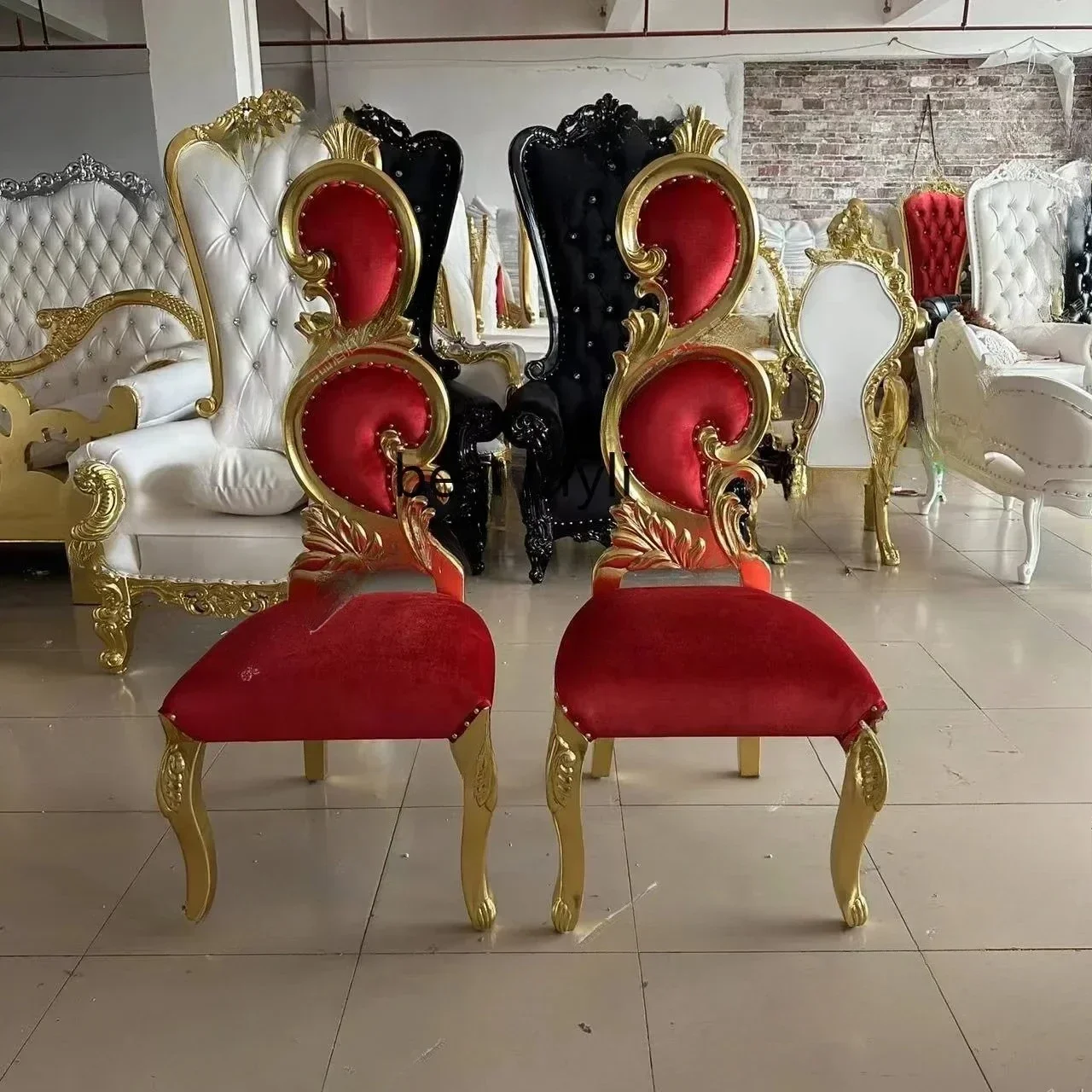 z.Neoclassical European dining chair solid wood carving flower  fabric soft bag gold foil image chair high backrest furniture