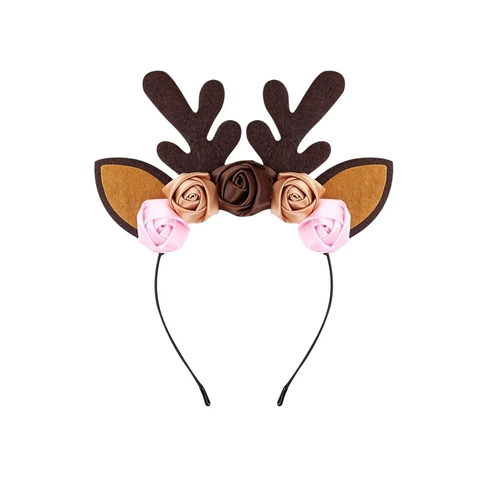 Fashion Antler Elk Costume Set Bow Tie Tail Reindeer Hair Hoop Hair Accessories Flower Xmas Hairband Cosplay