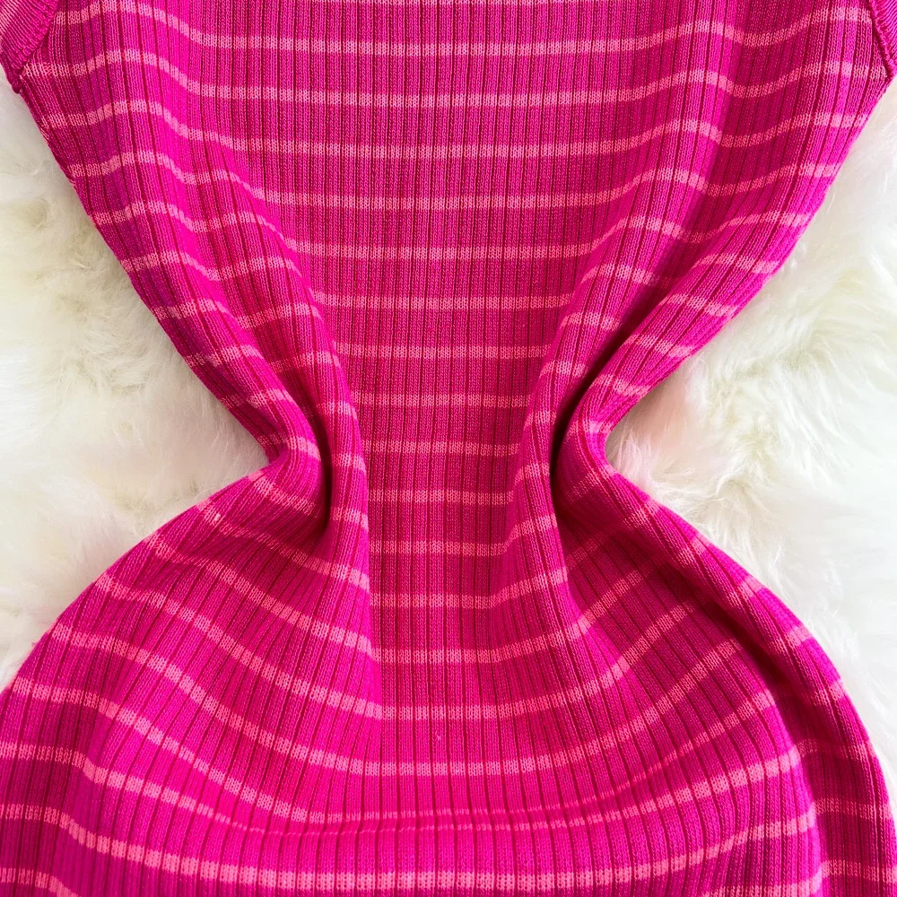 Lady Stripes Knitted Bodycon Tank Office Dress Summer Slim Elastic Sexy Package Hips Party Dress Women Outfits Vestidos
