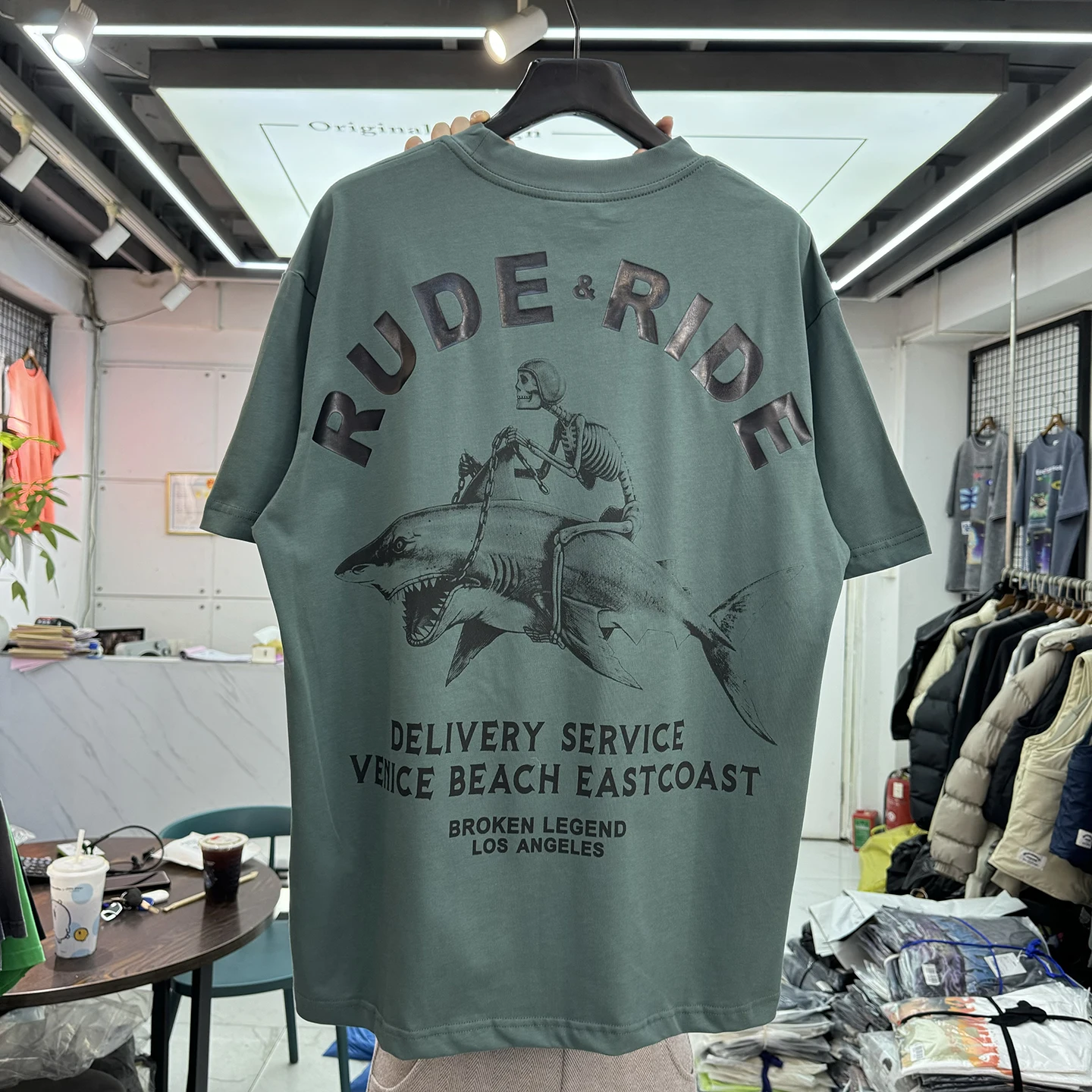 Loose Fit round Neck Short Sleeve T-Shirt Men's Style 2026 Summer American Streetwear Retro Skeleton Print Casual Top