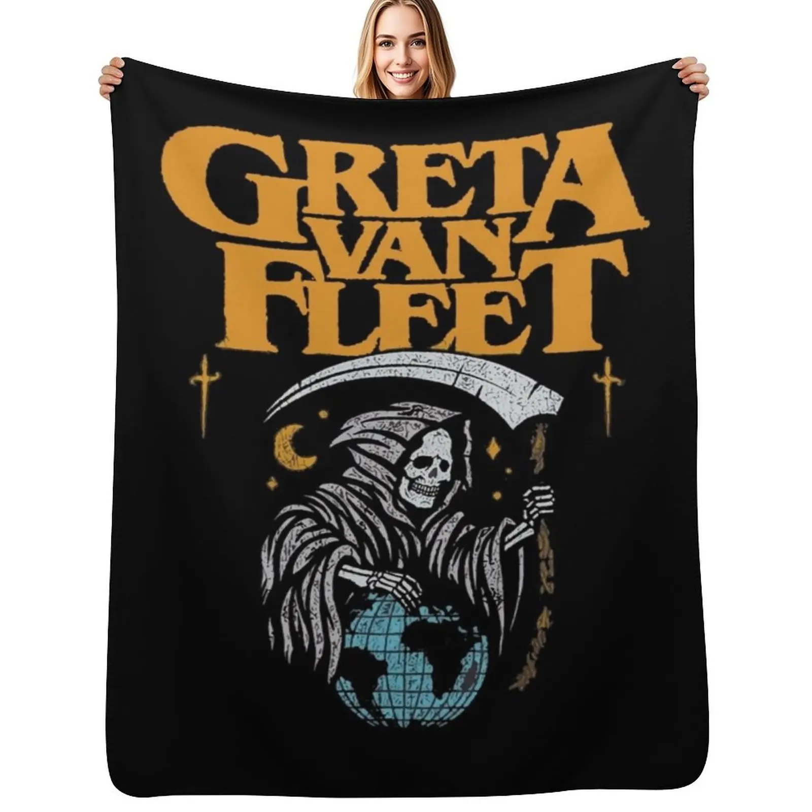 Greeta van fleet4 Greta Van Fleet Shirt Retro Musical Shirt Greta Van Fleet Rock Band Shirt Boho Throw Blanket
