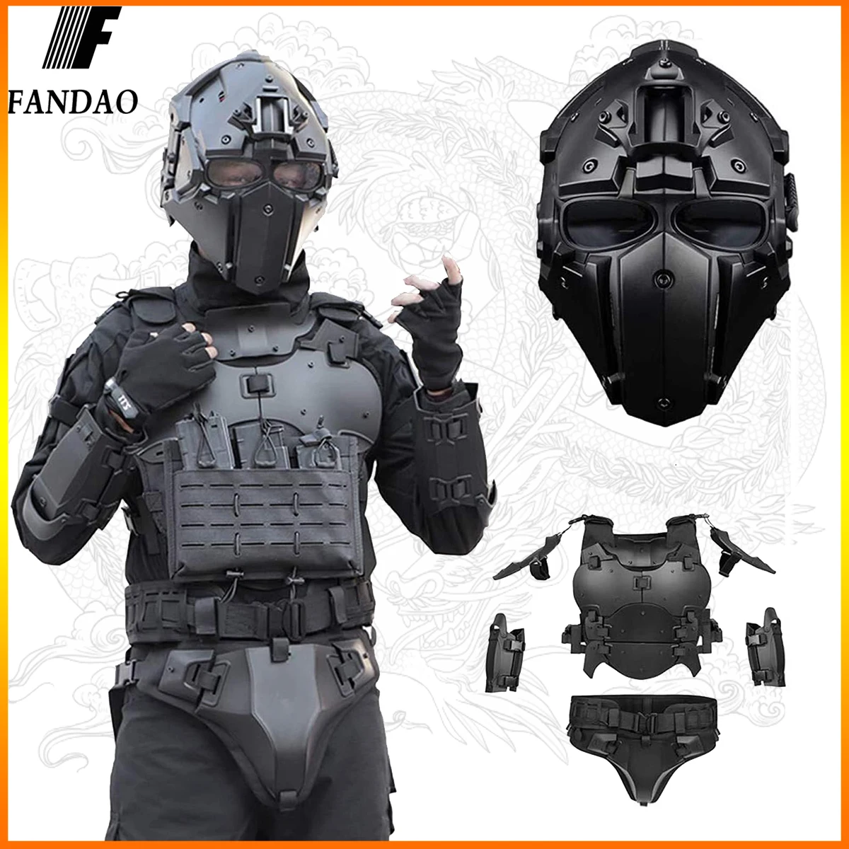 Airsoft Vest Body Armor Cosplay Vests Adjustable Tactical Molle Chest Elbow guards chest and crotch belt Protector equip Set